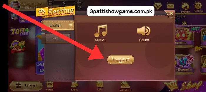 3 Patti Show logout interface